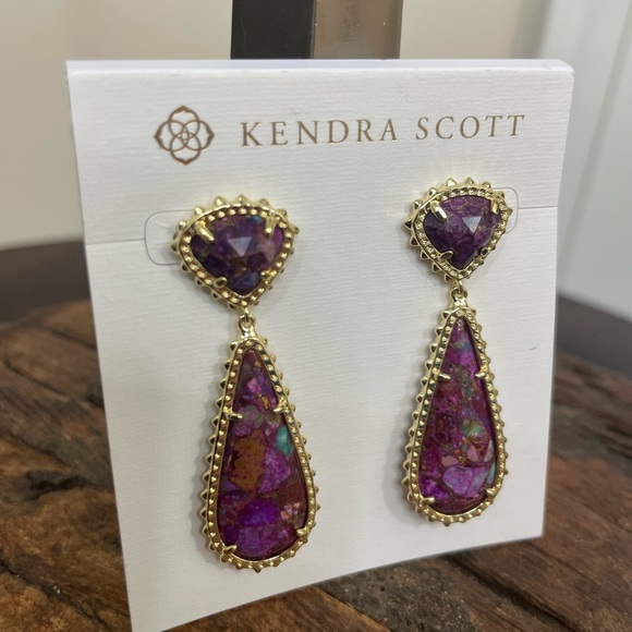 NWT Kendra Scott Payton Drop Earrings - Bronze Veined Purple Turquoise Magnesite - Picture 4 of 5